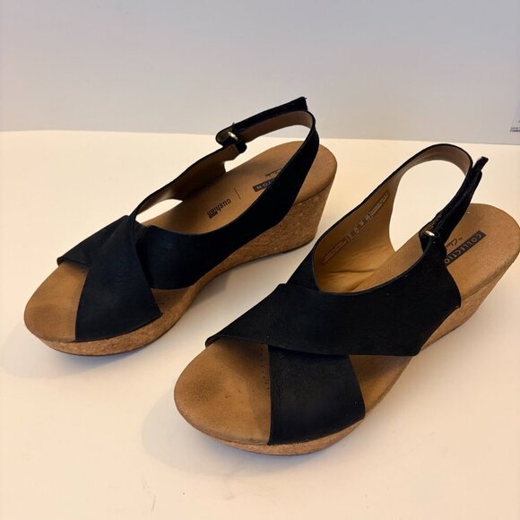 Clark's Women's Black Platform Wedge Sandal Size 7.5M - Picture 2 of 9